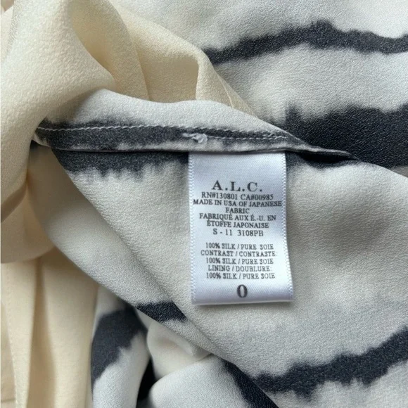ALC silk 2 pieces set top and skirt White Black Stripe  Size 0 xs Tie Dye - Picture 10 of 10